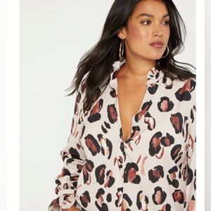 Eloquii Printed Button Down Shirt with Ruffle Neck size 22